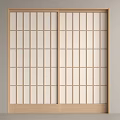 Minimalist Sliding Door With Wooden Frame And White Grid Panels