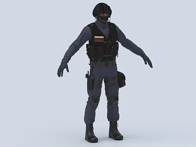 Game Movie Character With Tactical Vest Dark Blue Uniform And Black Helmet Gear 3d model