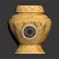 Golden Decorative Household Jar With Ornate Carved Patterns And Lid Design