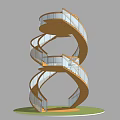 Modern Spiral Staircase With Wooden Steps Glass Railings And Green Circular Base