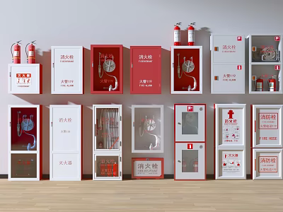 Inflatable Fire Safety Equipment Models Red White Indoor Display With Extinguishers Hydrants 3d model