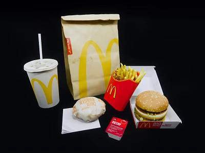 McDonald's Classic Fast Food Combo Featuring Hamburger Fries Drink Donut And Ketchup 3d model