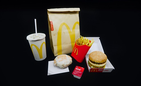 McDonald's Fries Burger Coke Ketchup Take-out Paper Bag 3d model