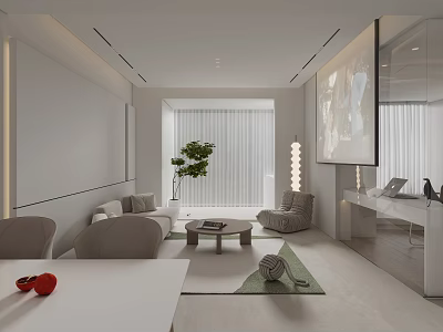 Modern White Living Dining Room Interior With Gray Sofa Green Plant And Coffee Table 3d model