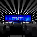 Modern Event Stage Design With Bright Lighting And Round Dining Tables 3d model
