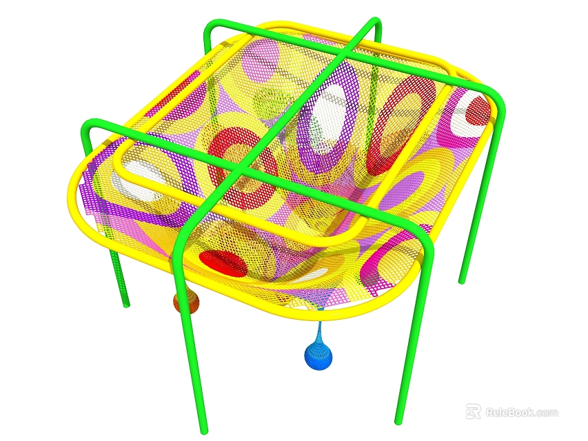 Colorful Kids Outdoor Play Net Structure With Green Frame And Hanging Ball 3d model 