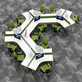 Modular Office Desks With Green Chairs Computer Monitors And White Partition Dividers