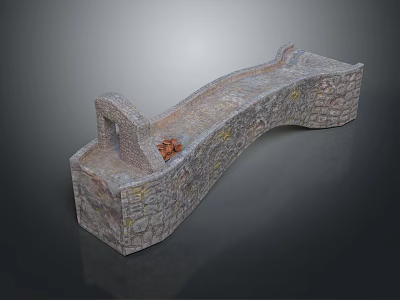 Stone Arch Bridge Structure With Small Side Arch And Red Objects On Gray Textured Surface 3d model
