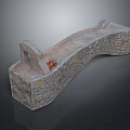 Stone Arch Bridge Structure With Small Side Arch And Red Objects On Gray Textured Surface