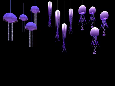 Elegant Purple Hanging Lanterns With Various Sizes On Black Background 3d model