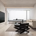 Modern Living and Dining Room Interior with Sofa Coffee Table and Lighting