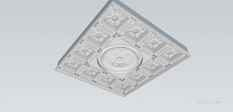 Elegant Square Ceiling Design With Intricate Circular Center And Carved Patterns 3d model