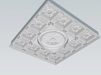 Elegant Square Ceiling Design With Intricate Circular Center And Carved Patterns 3d model