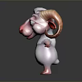 Cute Cartoon Ram 3D Character Model With White Body Pink Face And Big Eyes