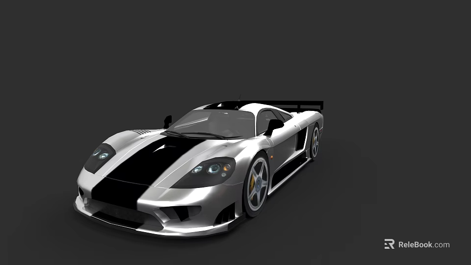 Silver High Performance Sports Car With Black Stripe And Sleek Design 3d model 