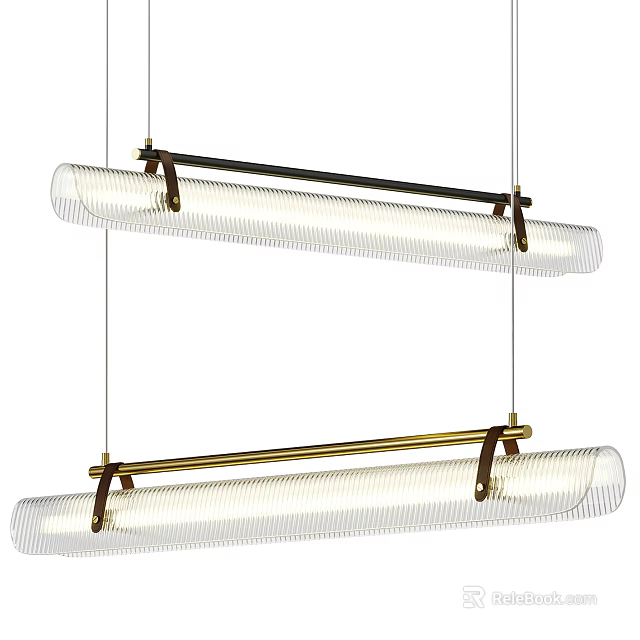 Modern Linear Glass Pendant Light with Metal Brackets Hanging Design 3d model 