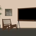 Wooden Frame TV On Stand In Minimalist Living Room With Chair Plant And Wall Art