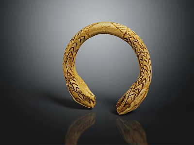 Golden Circular Collar Necklace With Intricate Carved Patterns And Artisanal Design 3d model
