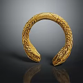 Golden Circular Collar Necklace With Intricate Carved Patterns And Artisanal Design