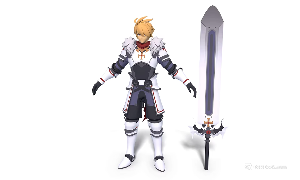 Game And Movie Character With Blonde Hair In Armor Holding Large Sword 3d model 