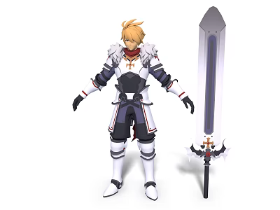 Game And Movie Character With Blonde Hair In Armor Holding Large Sword 3d model