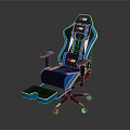 Ergonomic Black And Blue Gaming Chair With Red Logo Extendable Footrest And Rolling Wheels