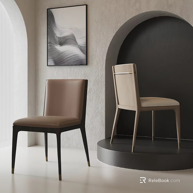 Modern Dual Tone Dining Chairs Featuring Leather And Light Colored Minimalist Design 3d model 