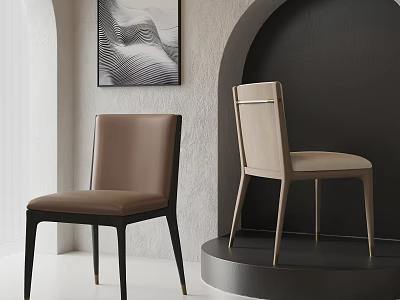 Modern Dual Tone Dining Chairs Featuring Leather And Light Colored Minimalist Design 3d model