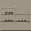 Multi Tier Wall Mounted Wooden Shelves With Glass Jars And Red Spices