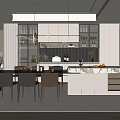 Modern Restaurant Interior With Open Kitchen Island Counter And Stylish Dining Setup