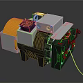 Industrial Mechanical Equipment With Yellow Coiled Cable Silver Components Black Body And Green Wire