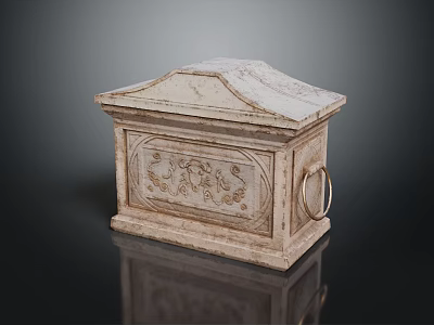 Vintage Decorative Chest With Carved Floral Patterns And Ring Handle Antique White Finish 3d model