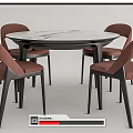 Modern Dining Table Set With Black Frame Marble Tabletop And Upholstered Pink White Chairs 3d model