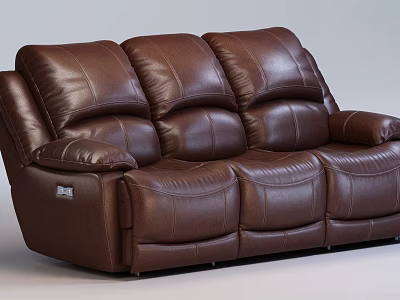 Comfortable Brown Leather Three-Seater Sofa With Modern Design Plush Cushions And Supportive Armrests 3d model