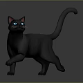 Gray Cat with Blue Eyes Black Ears White Whiskers Walking Pose Raised Tail Gray Background