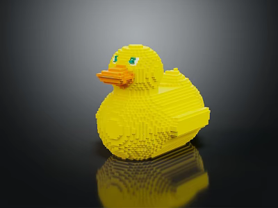 Yellow Duck Shaped Building Blocks Toy With Green Eyes And Orange Beak 3d model