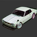 White Classic Sports Car With Black Rear Spoiler And Alloy Wheels Design