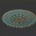 Turquoise Hand Carved Plate With Intricate Swirls Floral Patterns And Central Red Accent
