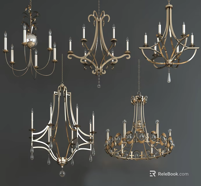 Various Classic And Modern Chandeliers With Crystal And Candle Design Elements 3d model