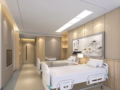 Modern Hospital Ward Interior With Two Medical Beds TV And Wall Decor 3d model