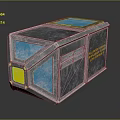 Metallic Container With Blue Panels Yellow Square And Textured Surface Design 3d model