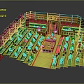 Cartoon Style Meeting Hall Scene With Neatly Arranged Green Seats Wooden Structure And Central Table