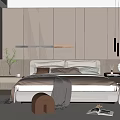 Modern Bedroom Interior Design With Striped Wall Paneling Pendant Lights Open Shelving And Light Carpet
