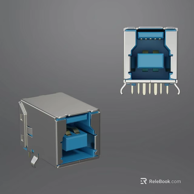 Computer Network Interface Connector With Metal Casing And Blue Internal Components 3d model 