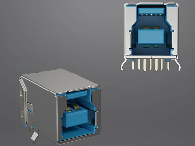 Computer Network Interface Connector With Metal Casing And Blue Internal Components 3d model