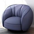 Modern Blue Curved Single Sofa With Upholstered Design And Round Black Base 3d model