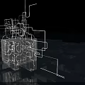 Futuristic Sci Fi Cityscape with Glowing Cubes Neon Lines and Reflective Block Ground