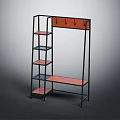 Modern Metal Frame Storage Shelf With Colored Shelves Top Hooks And Bottom Bench