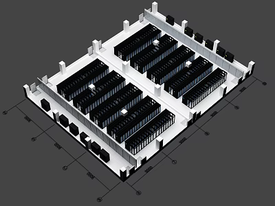 Aerial View of Modular Office Layout With Arranged Workstations And White Frames 3d model