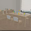Wooden Kids Table With Matching Chairs Colorful Toys And Storage Cabinet In Bright Room